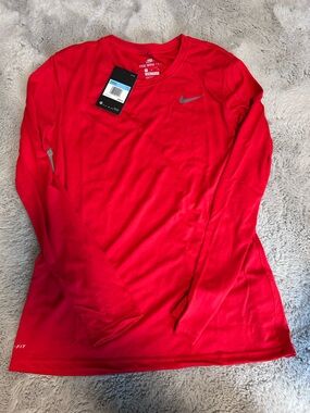 Nike Red Women's Dri-FIT Tee with Silver Swoosh